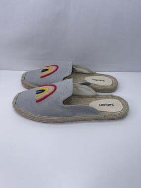 Soludos Women Size 10 Grey Canvas Rainbow Mule Espadrilles Slip On Flat Shoes